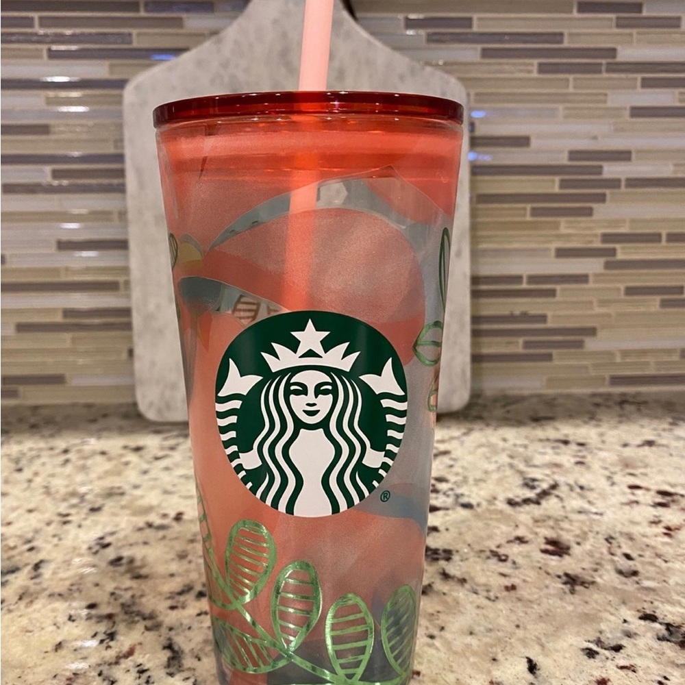 Starbucks Floral Glass Cold Cup Peach Embossed Tumbler 18oz Limited New 2020